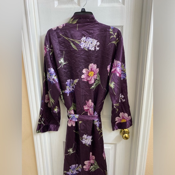 Woman Within Intimates Robe Womens Large Long Floral Long Sleeve Waist Tie Satin - Picture 4 of 7